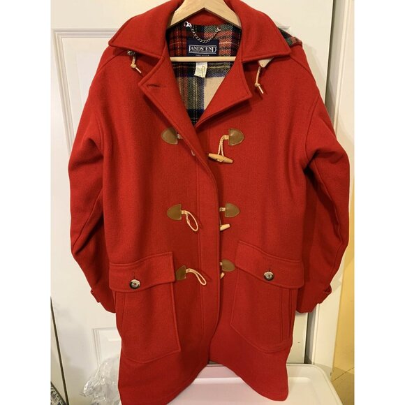 Lands End Hooded Wool Parka Toggle Coat Jacket Navy Red Women’s Sz M MADE IN USA - Picture 3 of 10